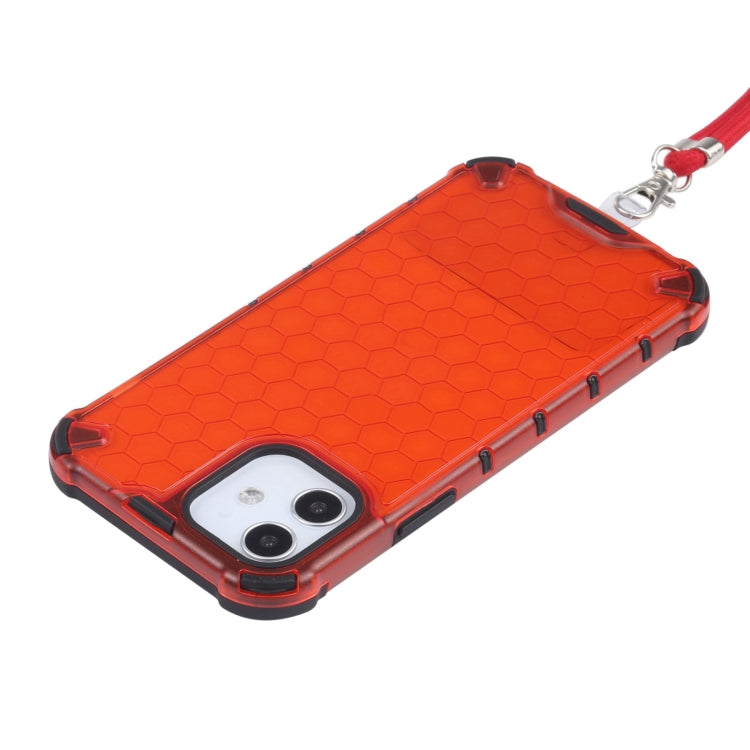 For iPhone 12 / 12 Pro Shockproof Honeycomb PC + TPU Case with Neck Lanyard