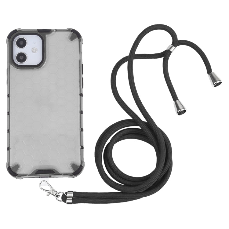 For iPhone 12 / 12 Pro Shockproof Honeycomb PC + TPU Case with Neck Lanyard