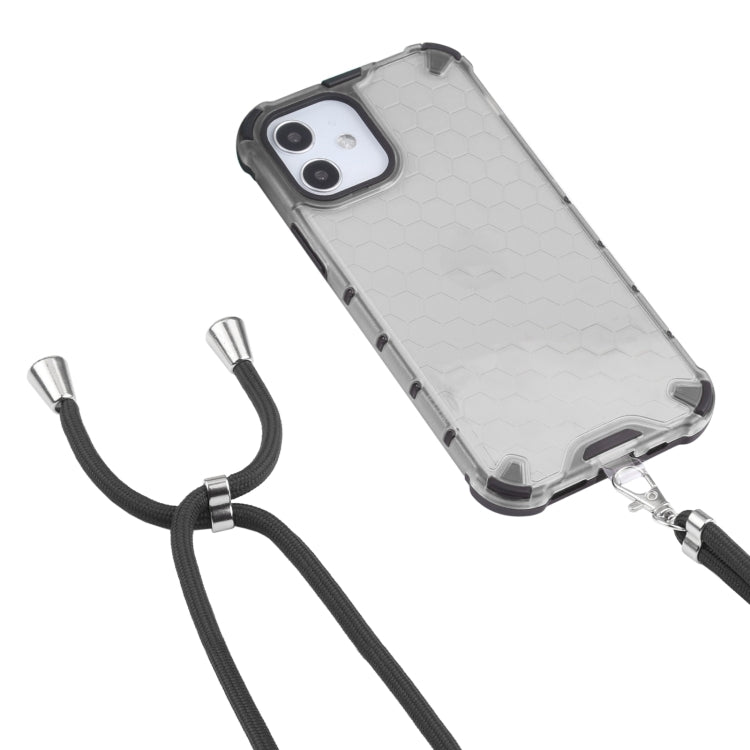 For iPhone 12 / 12 Pro Shockproof Honeycomb PC + TPU Case with Neck Lanyard