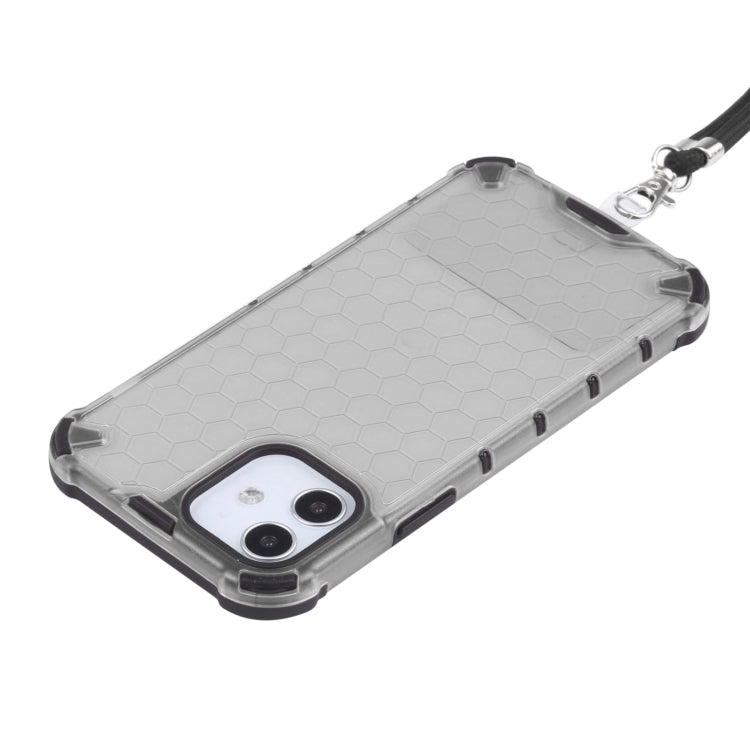 For iPhone 12 / 12 Pro Shockproof Honeycomb PC + TPU Case with Neck Lanyard