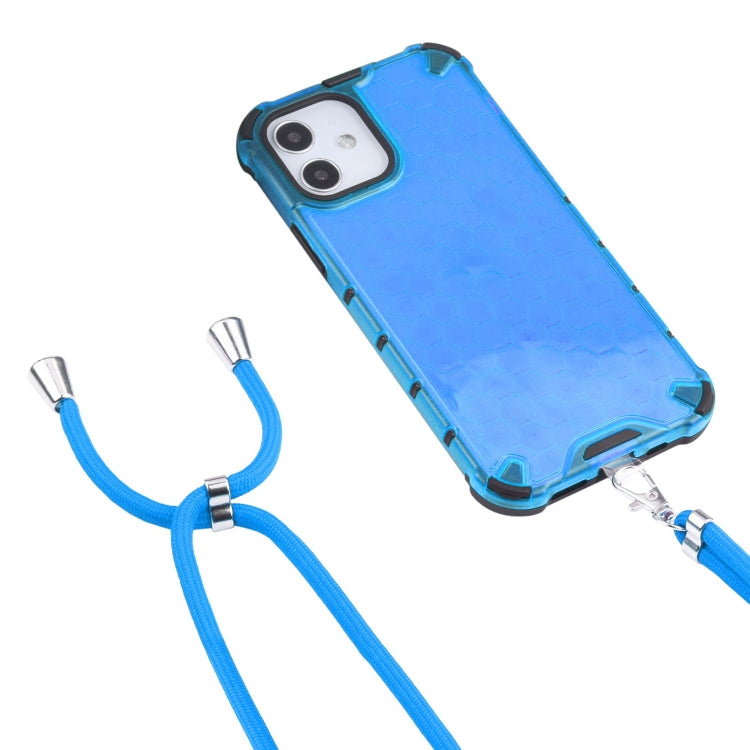 For iPhone 12 / 12 Pro Shockproof Honeycomb PC + TPU Case with Neck Lanyard