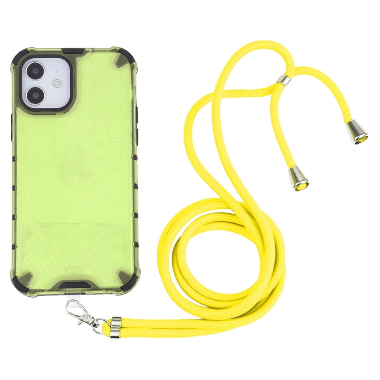 For iPhone 12 / 12 Pro Shockproof Honeycomb PC + TPU Case with Neck Lanyard