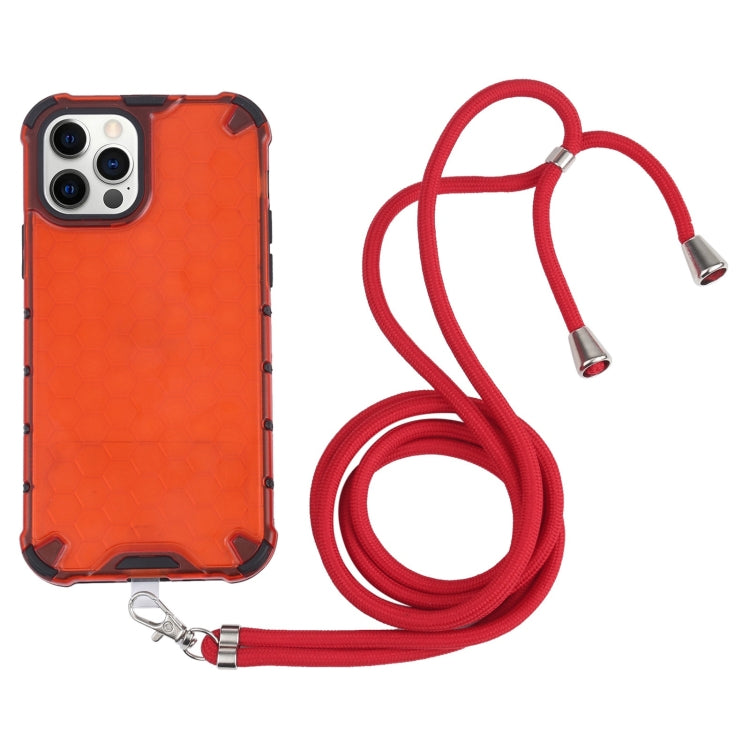 For iPhone 12 Pro Max Shockproof Honeycomb PC + TPU Case with Neck Lanyard