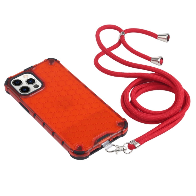 For iPhone 12 Pro Max Shockproof Honeycomb PC + TPU Case with Neck Lanyard