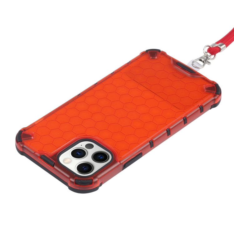 For iPhone 12 Pro Max Shockproof Honeycomb PC + TPU Case with Neck Lanyard