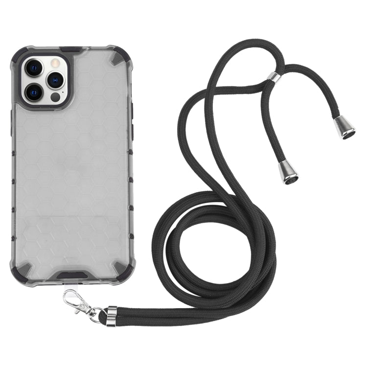 For iPhone 12 Pro Max Shockproof Honeycomb PC + TPU Case with Neck Lanyard