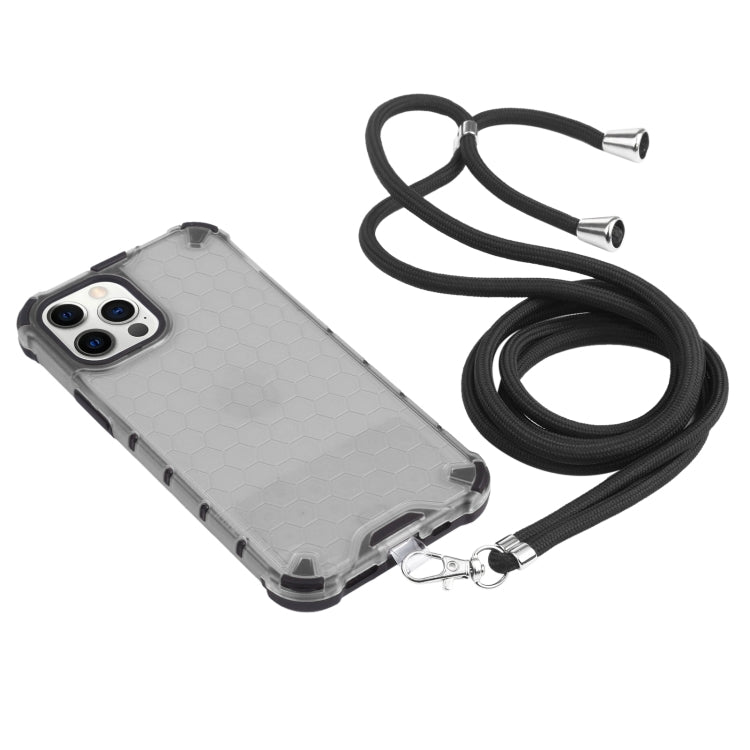 For iPhone 12 Pro Max Shockproof Honeycomb PC + TPU Case with Neck Lanyard