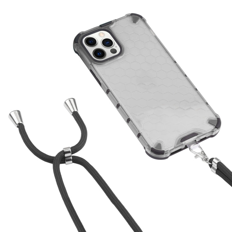 For iPhone 12 Pro Max Shockproof Honeycomb PC + TPU Case with Neck Lanyard