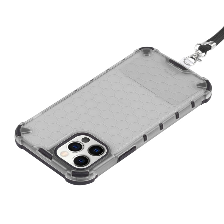 For iPhone 12 Pro Max Shockproof Honeycomb PC + TPU Case with Neck Lanyard