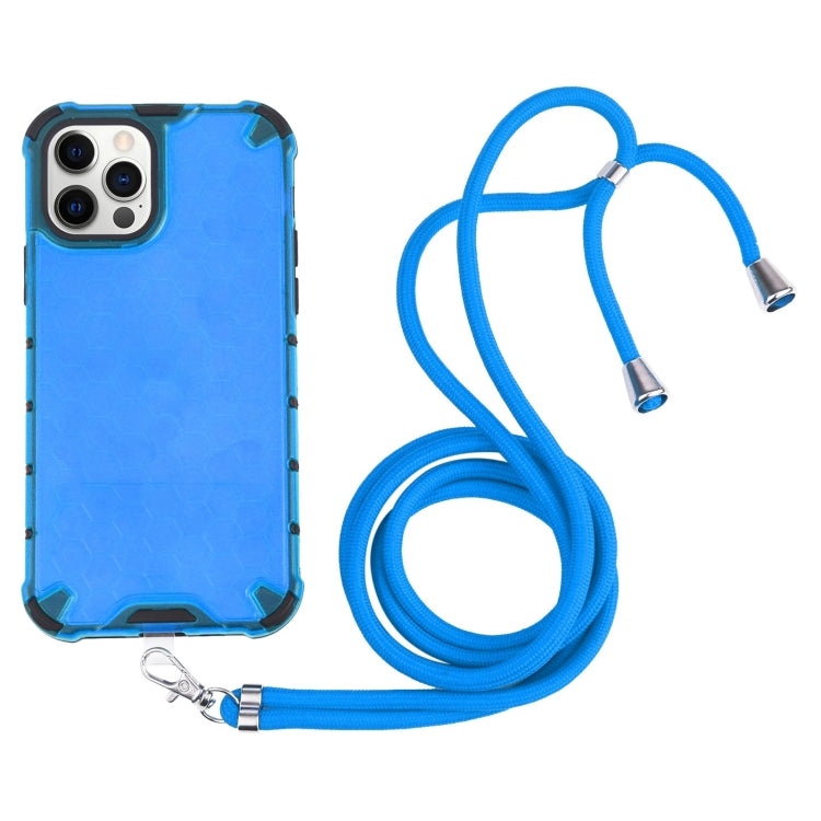 For iPhone 12 Pro Max Shockproof Honeycomb PC + TPU Case with Neck Lanyard