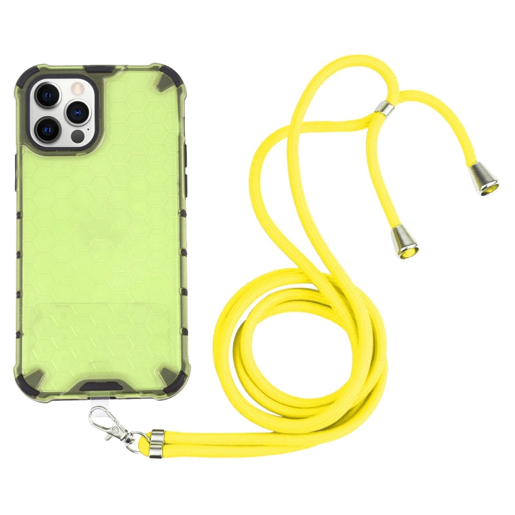 For iPhone 12 Pro Max Shockproof Honeycomb PC + TPU Case with Neck Lanyard
