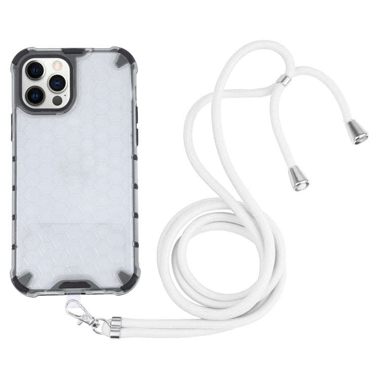 For iPhone 12 Pro Max Shockproof Honeycomb PC + TPU Case with Neck Lanyard