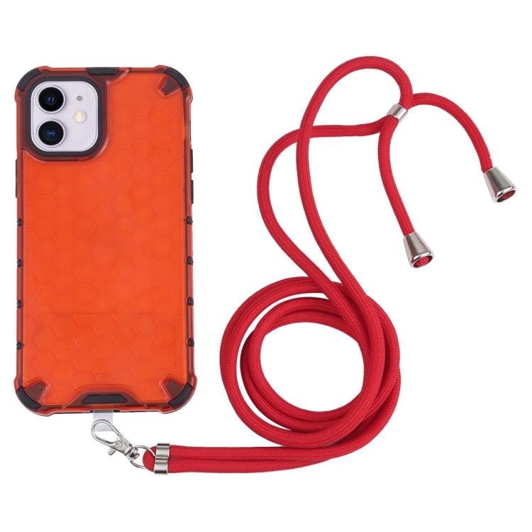 For iPhone 11 Shockproof Honeycomb PC + TPU Case with Neck Lanyard