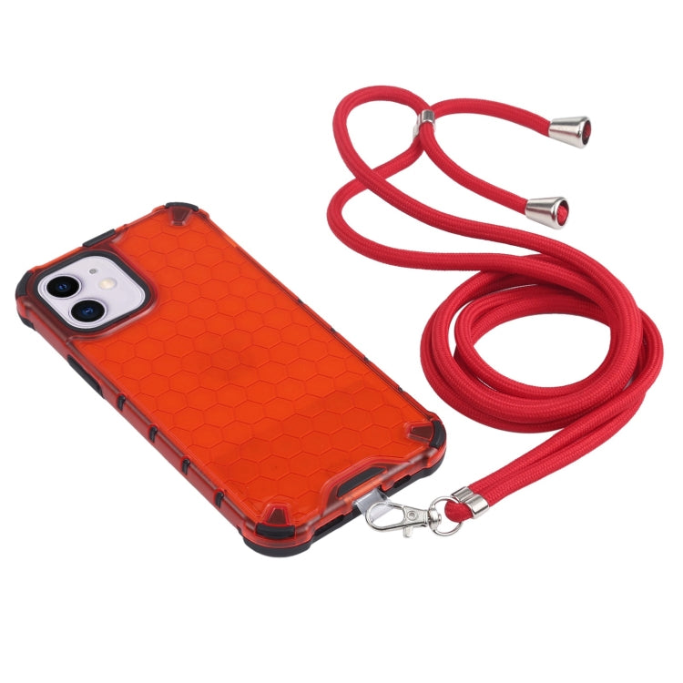 For iPhone 11 Shockproof Honeycomb PC + TPU Case with Neck Lanyard
