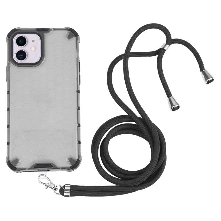 For iPhone 11 Shockproof Honeycomb PC + TPU Case with Neck Lanyard