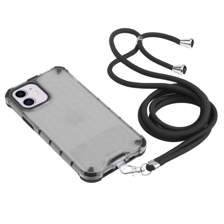 For iPhone 11 Shockproof Honeycomb PC + TPU Case with Neck Lanyard