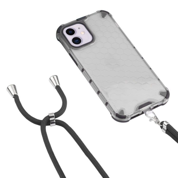 For iPhone 11 Shockproof Honeycomb PC + TPU Case with Neck Lanyard