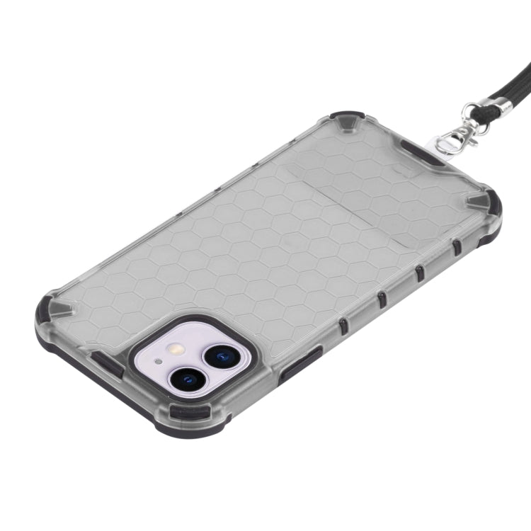 For iPhone 11 Shockproof Honeycomb PC + TPU Case with Neck Lanyard