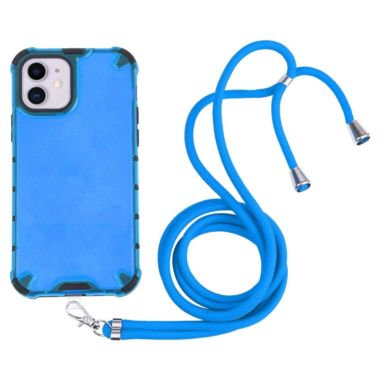 For iPhone 11 Shockproof Honeycomb PC + TPU Case with Neck Lanyard