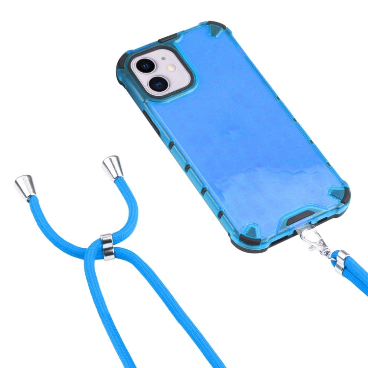 For iPhone 11 Shockproof Honeycomb PC + TPU Case with Neck Lanyard