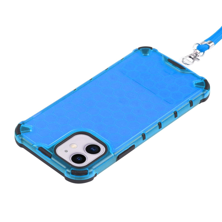 For iPhone 11 Shockproof Honeycomb PC + TPU Case with Neck Lanyard