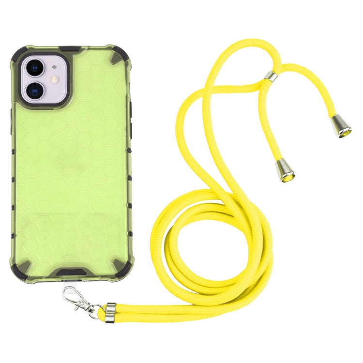 For iPhone 11 Shockproof Honeycomb PC + TPU Case with Neck Lanyard