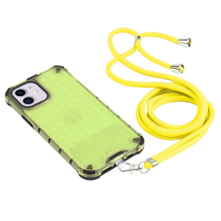 For iPhone 11 Shockproof Honeycomb PC + TPU Case with Neck Lanyard