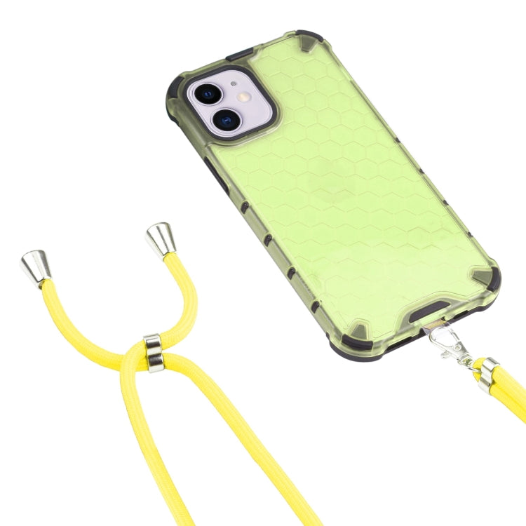 For iPhone 11 Shockproof Honeycomb PC + TPU Case with Neck Lanyard
