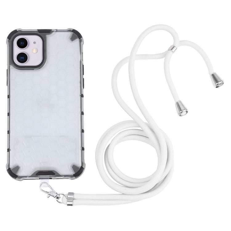 For iPhone 11 Shockproof Honeycomb PC + TPU Case with Neck Lanyard