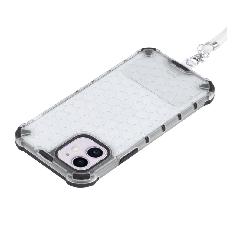 For iPhone 11 Shockproof Honeycomb PC + TPU Case with Neck Lanyard