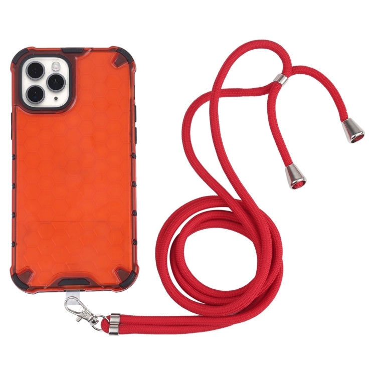 For iPhone 11 Pro Shockproof Honeycomb PC + TPU Case with Neck Lanyard