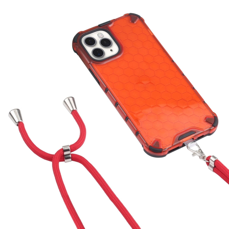For iPhone 11 Pro Shockproof Honeycomb PC + TPU Case with Neck Lanyard
