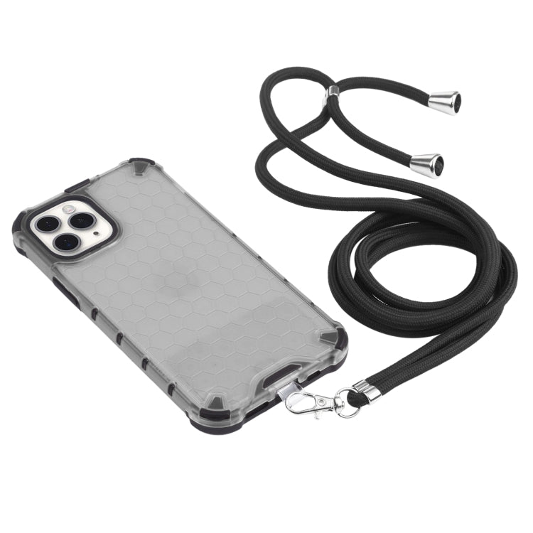 For iPhone 11 Pro Shockproof Honeycomb PC + TPU Case with Neck Lanyard