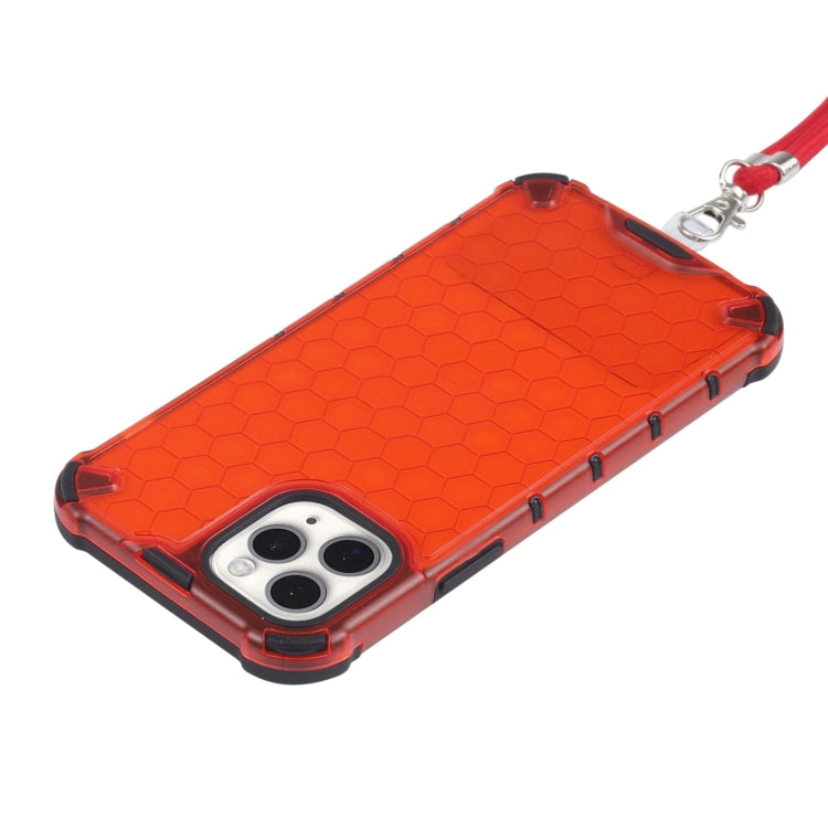 For iPhone 11 Pro Max Shockproof Honeycomb PC + TPU Case with Neck Lanyard