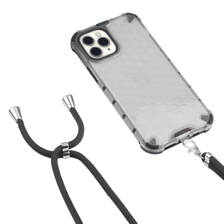 For iPhone 11 Pro Max Shockproof Honeycomb PC + TPU Case with Neck Lanyard