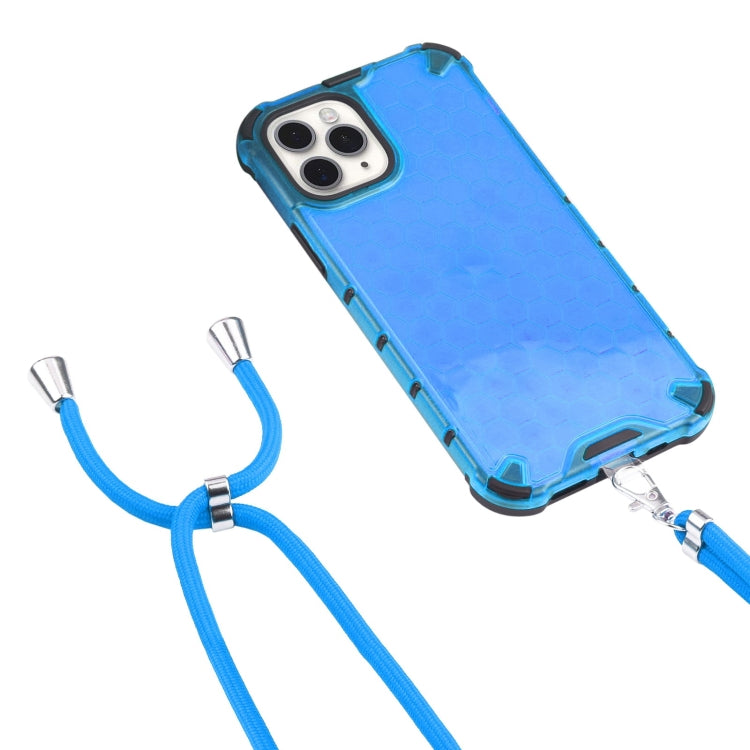 For iPhone 11 Pro Max Shockproof Honeycomb PC + TPU Case with Neck Lanyard