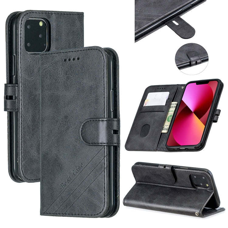 For iPhone 13 Stitching Style 2-Color Cow Texture Horizontal Flip PU Leather Case with Holder & Card Slot & Lanyard
