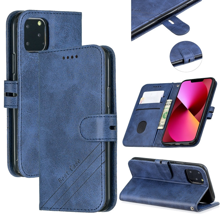 For iPhone 13 Stitching Style 2-Color Cow Texture Horizontal Flip PU Leather Case with Holder & Card Slot & Lanyard