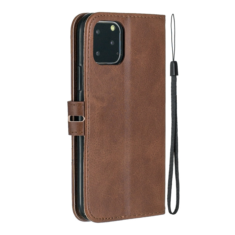 For iPhone 13 Stitching Style 2-Color Cow Texture Horizontal Flip PU Leather Case with Holder & Card Slot & Lanyard