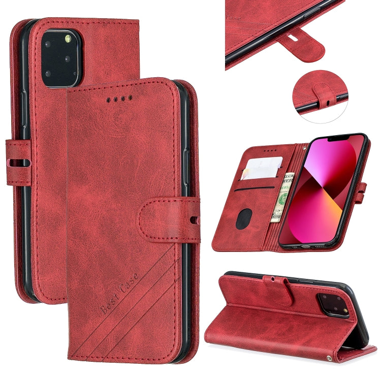 For iPhone 13 Stitching Style 2-Color Cow Texture Horizontal Flip PU Leather Case with Holder & Card Slot & Lanyard