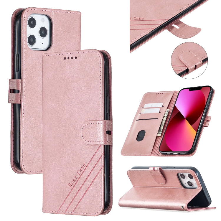 For iPhone 13 Stitching Style 2-Color Cow Texture Horizontal Flip PU Leather Case with Holder & Card Slot & Lanyard
