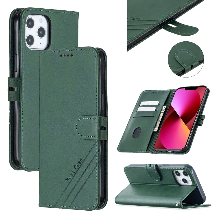 For iPhone 13 Stitching Style 2-Color Cow Texture Horizontal Flip PU Leather Case with Holder & Card Slot & Lanyard