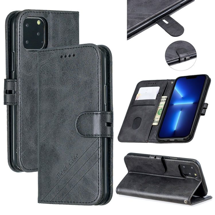 For iPhone 13 Pro Stitching Style 2-Color Cow Texture Horizontal Flip PU Leather Case with Holder & Card Slot & Lanyard
