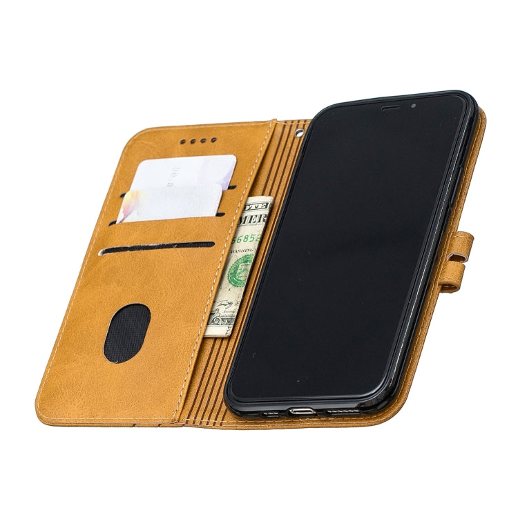 For iPhone 13 Pro Stitching Style 2-Color Cow Texture Horizontal Flip PU Leather Case with Holder & Card Slot & Lanyard