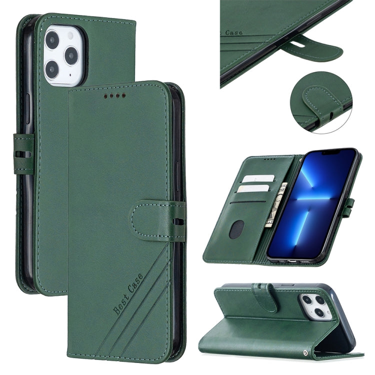 For iPhone 13 Pro Max Stitching Style 2-Color Cow Texture Horizontal Flip PU Leather Case with Holder & Card Slot & Lanyard