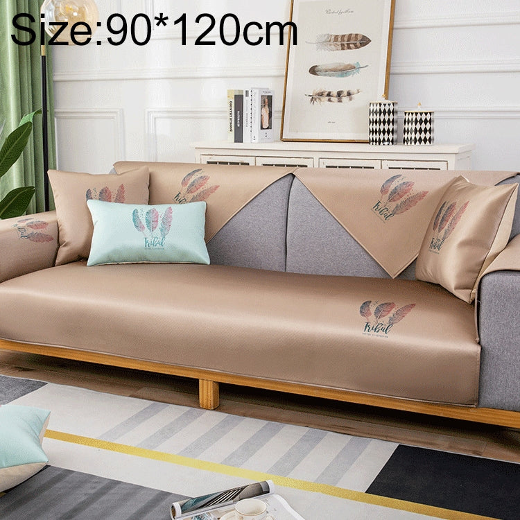 Feather Pattern Summer Ice Silk Non-slip Full Coverage Sofa Cover, Size:90x120cm