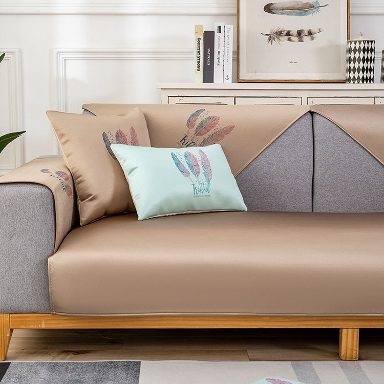 Feather Pattern Summer Ice Silk Non-slip Full Coverage Sofa Cover, Size:90x120cm
