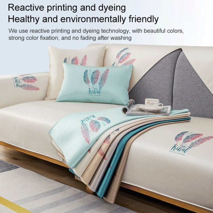 Feather Pattern Summer Ice Silk Non-slip Full Coverage Sofa Cover, Size:90x120cm