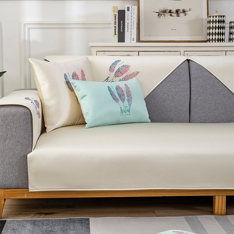 Feather Pattern Summer Ice Silk Non-slip Full Coverage Sofa Cover, Size:90x180cm