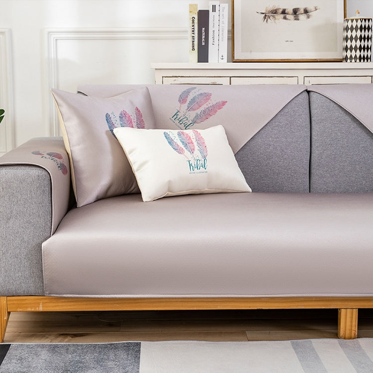 Feather Pattern Summer Ice Silk Non-slip Full Coverage Sofa Cover, Size:90x180cm